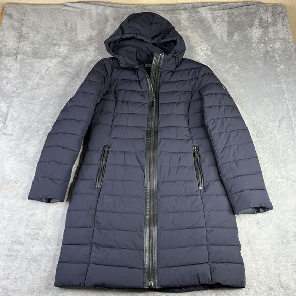 Michael Michael Kors Coat Womens XS Navy Packable Puffer Hooded Long Quilted - Picture 1 of 16